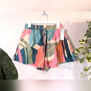 NWT Leaf Print Linen Shorts from Palms Away by Red Dress Sz S